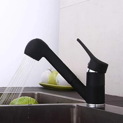 Image of YAWEDA Pull Out Spray Head Kitchen Tap Black Mixer Taps with Aerator Deck Mounted Single Lever Retro Sink Faucet Torneira Cozinha