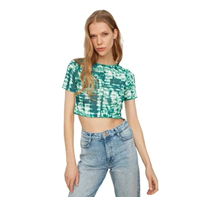 Image of Trendyol Women Young Fitted Basic Crew Neck Knit Blouse Green