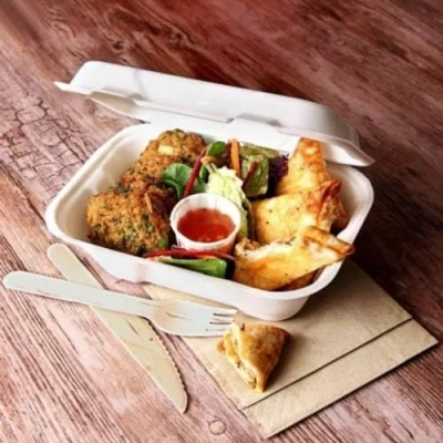 Image of ENCASE Biodegradable Sugarcane Clamshell Takeaway Box 7 x 5 Inch Pack of 50 Eco friendly Packaging