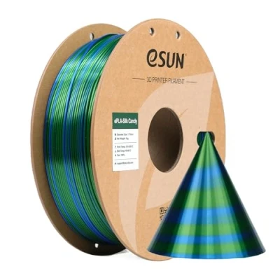 Image of eSUN Silk Candy PLA Filament 1.75mm, Silky Multicolored 3D Printer PLA, Gradient Changing 1KG Spool (2.2 LBS) for Printers,Blue Green