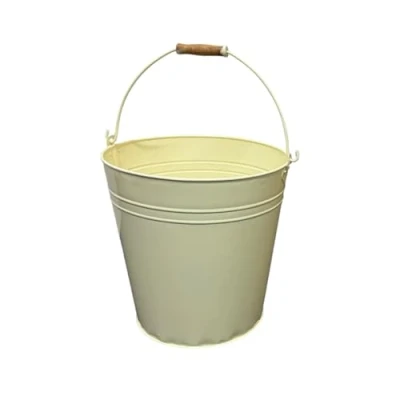 Image of Cream Metal Bucket Galvanised Steel 12L 15L strong with Wooden Handle for Multipurpose Use Cleaning Storage Hot Ash Garden Waste Plant Pots Cooler Domestic Indoor Outdoor (15 Litre)