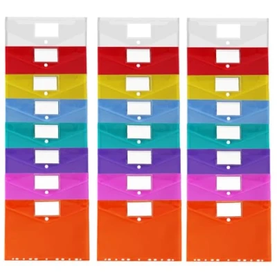 Image of GJIE Clear Plastic Wallets A4 Folders 8 Colors 24 Pack, Punched Pockets Polly Stationery, Document Files Popper Wallet for Ring Binder Folders, Lever Arch (Colorful)