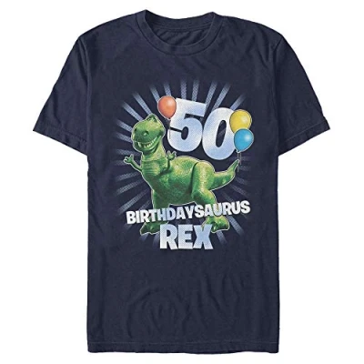 Image of Pixar Disney Unisex Toy Story Balloon Rex 50 Organic Short Sleeve T Shirt Navy Blue S