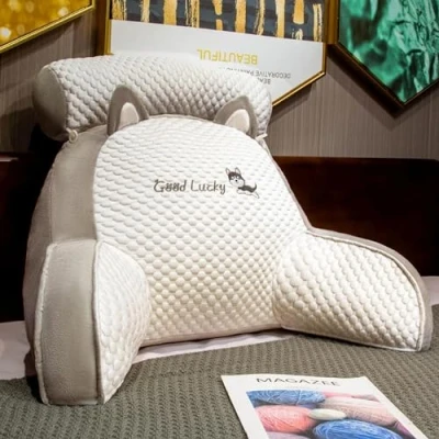 Image of LANPEW Ice Silk Cute Reading Pillow,back pillow with arms,reading for bed,sofa,bed chair back arms,back support,pillow gifts reading(bean velvet gray, 75 * 50cm)