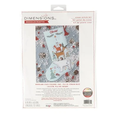 Image of Dimensions Counted Cross Stitch Kit 16&quot; Long Woodland Stack Stocking (14 Count)