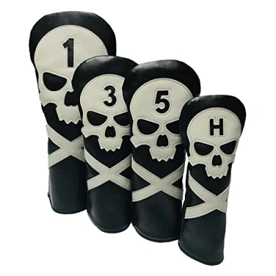 Image of sharprepublic Set of 4 Golf Skull Driver Fairway Wood Hybrid Cover Headcover Waterproof Club Head Protector Guard Long Neck for Drivers