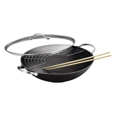 Image of Kuhn Rikon &quot;Jampur&quot; Wok Pan, Cast Iron, Black, 36 cm