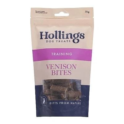 Image of Hollings Venison Bites Dog Training Treats, Delicious Treats for Adult Dogs, High in Protein &amp; Made with 100% Natural Ingredients (75g)