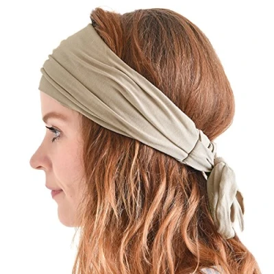 Image of Casualbox Pre tied Headband Boho Hair Band Summer Mens Womens Head Wrap Hippie Beige(Size: One size)
