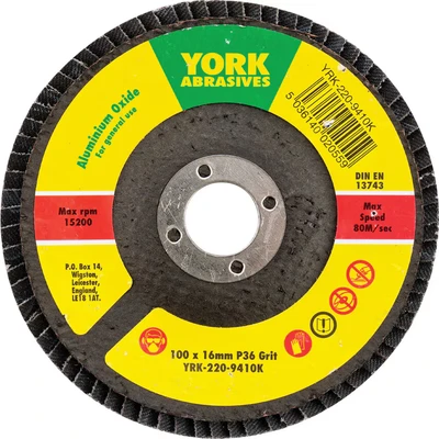 Image of 5x York 100 X 16MM Conical Flap Discs, Aluminium Oxide Fibre Backed P36