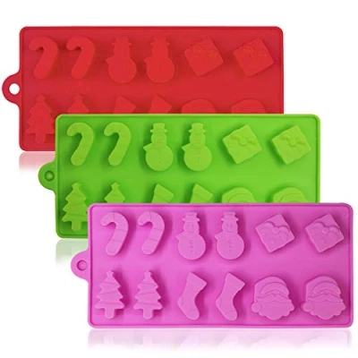 Image of 3 Pack Christmas Silicone Moulds,Tree &amp; Snowflake Chocolate Moulds Candy Cake Muffin Jelly Baking Molds,Soap Wax Melt Mould for Xmas Party Deco