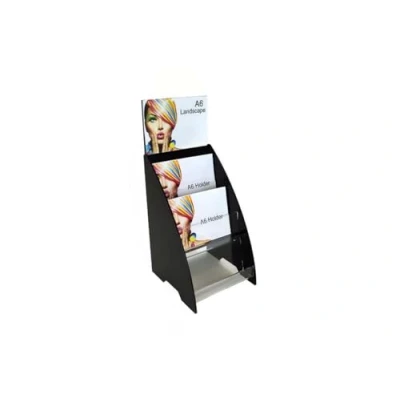 Image of Pos Display Shop Modern 3 Tier A6 Landscape Postcard Holder/Leaflet Dispenser Freestanding Black/Clear Acrylic