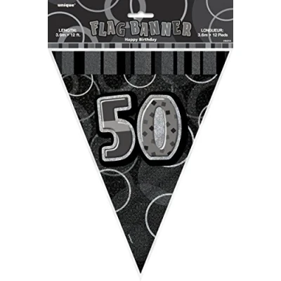 Image of Unique Party 55316 12ft Foil Glitz Black 50th Birthday Bunting Flags