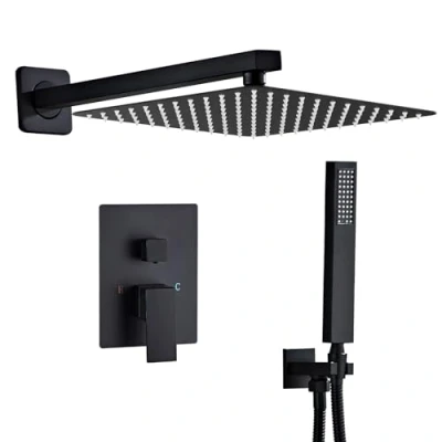 Image of Sanitemodar Black Concealed Shower Set, Brass Mixer with 25 x cm Head, Built in Kit Hand