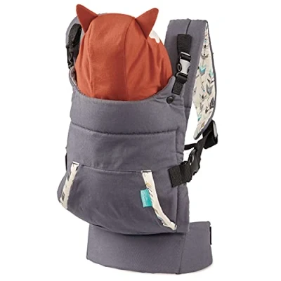 Image of Infantino Cuddle Up Carrier Ergonomic Fox Themed Face in Front &amp; Back Carry Removable Character Hood Adjustable Easy to Clean 12 40 lbs (5.4 18.1 kgs) Grey 1 Piece