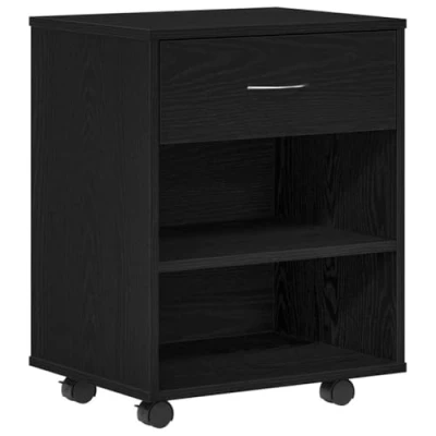 Image of vidaXL black oak storage cabinet engineered wood rollable design with matte finish office/living room/workshop furniture
