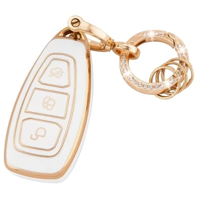 Image of Koaudb Car Key Cover Compatible with Ford 3 Button Fiesta Focus C Max Galaxy B Grand Kuga Mondeo S Smart Remote Fob Case (R Frd W)