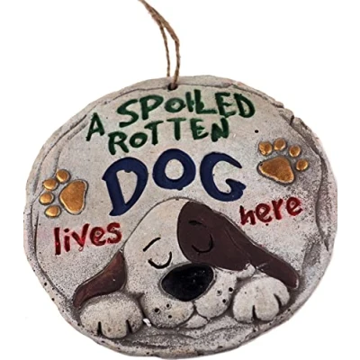 Image of BWG Hanging Garden Quote 16cm Round Plaques Spoiled Rotten Dog Lives Here