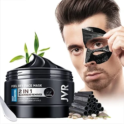 Image of JVR Blackhead Remover Mask for Men, Bamboo Charcoal Peel Off Black Mask, Purifying &amp; Deep Cleansing All Skin Types 120g