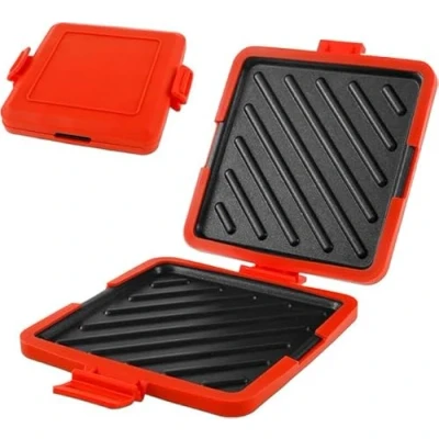 Image of QINGLANG Microwave Toastie Maker Breakfast Sandwich Silicone Microwaveable Cookware Non Stick Detachable Plate Wrap Toast Machine Press Toaster for Bread Sandwich, Red