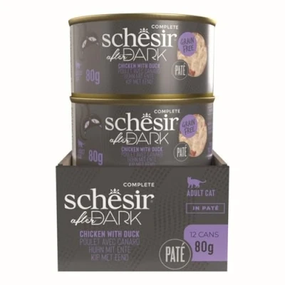 Image of Schesir After Dark Pate Complete Adult Cat Food Chicken &amp; DuckGrain Free 80g x 12 Pack