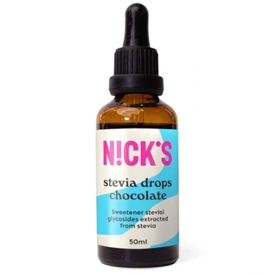Image of NICKS Stevia Drops (50ml) Natural Sugar Free Zero Calorie Liquid Keto Sweetener Gluten Low Carb Substitute Alternative (50 ml (Pack of 1), Chocolate)