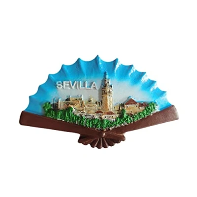Image of Wedare Magnet Seville Spain 3D Fan shaped Refrigerator Souvenir Resin Collection,Sevilla Fridge Gift Magnetic Sticker Home Kitchen Decoration
