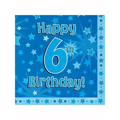 Image of Oaktree Happy 6th Birthday Blue 33cm x 3 ply Napkins 16pcs