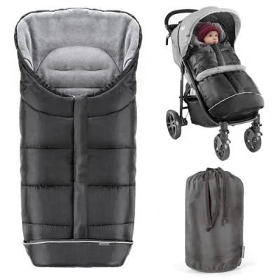 Image of ZAMBOO Universal Footmuff for Pushchair, Pram Footmuff, Stroller Thermal Fleece Cosy Toes Baby Buggy with Drawstring Hood and Storage Bag Black