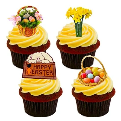 Image of Made4You Happy Easter Mix, Edible Cake Decorations Stand up Wafer Cupcake Toppers (Pack of 12)