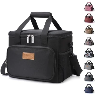 Image of Lifewit 15L (24 Cans) Insulated Lunch Bag, Cooler Bag for Lunch/Work/School/Beach/Picnic (Black)