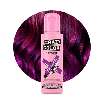 Image of Crazy Color Vibrant Burgundy Semi Permanent Hair Dye. Highly Pigmented Purple Wine Conditioning &amp; Oil Nourishing Vegan Formula No Bleach or Ammonia 100ml