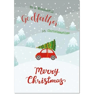 Image of doodlecards Godfather Christmas Card Tree in Car Medium Size with Plain Envelope