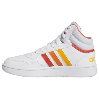 Image of adidas Women&#039;s Hoops 3.0 Non Football Mid Shoes, Cloud White/preloved red/Orange, 4 UK
