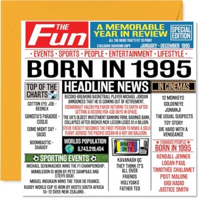 Image of 29th Birthday Cards for Men Women Born In 1995 Newspaper Happy 29 Card Brother Sister Friends Vintage Retro Back 1995, 145mm x Twenty Nine Ninth Bday Greeting