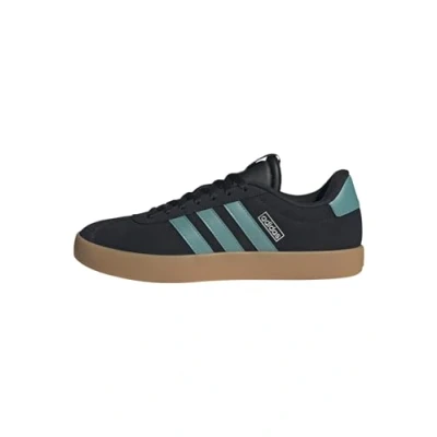 Image of adidas Men&#039;s VL Court 3.0 Shoes, Core Black/Powder Teal/Silver Metallic, 3 UK