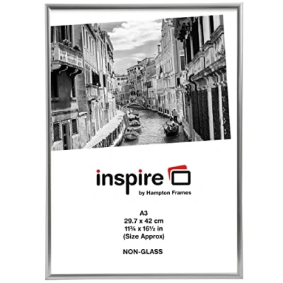Image of Hampton Frames BACKLOADER A3 (29.7x42cm) Silver Picture Poster Photo Certificate Display Frame 1 PACK Acrylic (Non Glass) Front A3MARSIL 1PK