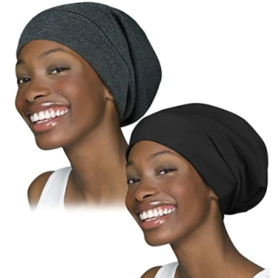 Image of Purple Satin Lined Sleep Cap Curly Hair Beanie Wind Headcover Fashion Head Slouchy Hat
