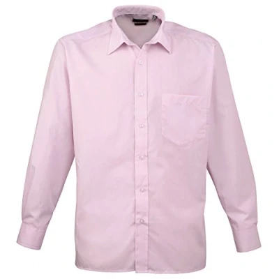 Image of Premier Womens/Ladies Poplin Long Sleeve Blouse / Plain Work Shirt (8) (Pink)