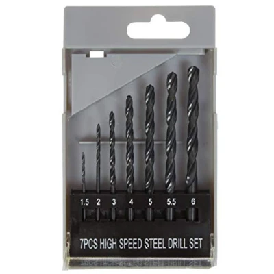 Image of UK Drills HSS Drill Bits Set 7 Pieces Size from 1/16 to 1/4 for Steel Wood Plastic Drilling