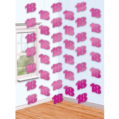 Image of amscan International Pink Shimmer Hanging String Decorations 18th, Pack of 6