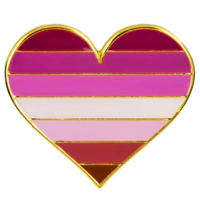 Image of Lesbian Sunset Love Heart Flag Rainbow LGBT Sexuality Festival Enamel Pin Badge