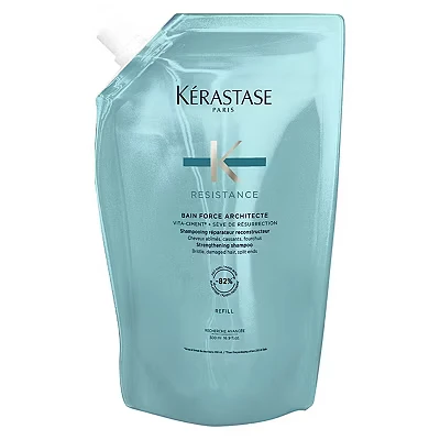 Image of Kérastase Resistance, Daily Strengthening Shampoo, For Brittle, Damaged Hair &amp; Split Ends, With Vita Ciment Complex, Bain Force Architecte, 500ml Refill Pouch