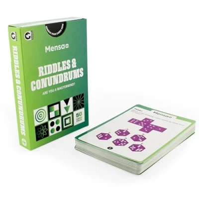 Image of Ginger Fox Mensa Riddles &amp; Conundrums Trivia Challenge Cards Logic Puzzle Solving Brain Training Activity for Ages 14+ Years Put Your Problem Skills To The Ultimate Test.
