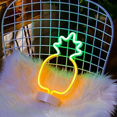 Image of Neon Pineapple Light, ZVO LED Signs, Decorative Art Night USB/Battery Powered Desk Lamp Table Decor Light for Bedroom Room Decoration Birthday Gift
