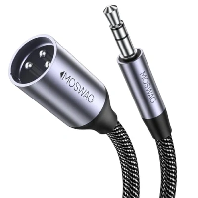 Image of MOSWAG 3.5mm to XLR Cable, Male Cable 10FT, Unbalanced TRS Microphone Compatible with iPhone, iPod, Cell Phone, Laptop, Speaker, Mixer, (3M)