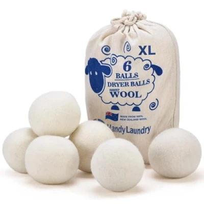 Image of Handy Laundry Wool Dryer Balls Natural Fabric Softener, Reusable, Reduces Clothing Wrinkles &amp; Saves Drying Time. Better Alternative to Plastic and Liquid Softener. (Pack of 6)