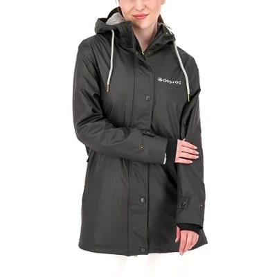 Image of DEPROC Active Women&#039;s Damen Friesennerz Regenmantel Regenjacke mit Kapuze Gefüttert Wasserdicht Wetterfest Übergangsjacke New Ellesmere rain Jacket, Charcoal, 22