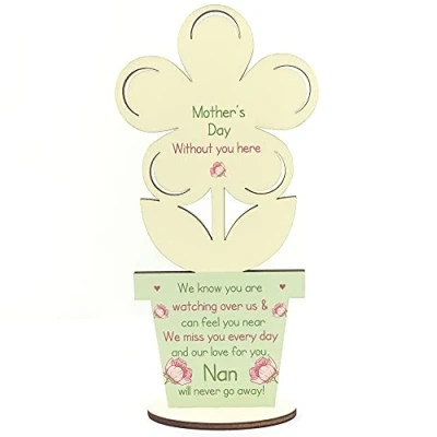 Image of RED OCEAN Mothers Day Memorial Gift For Nan Wooden Flower In Memory Plaque