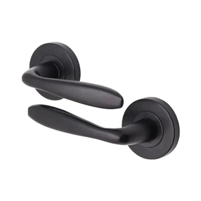Image of EAI Black Internal Door Handle Round Matt Lever on Rose for Home Aluminium 130 x 50mm